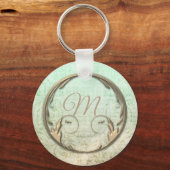 ビクトリアンdamaskスクリプト金ゴールド緑エレガント色 キーホルダー (正面)