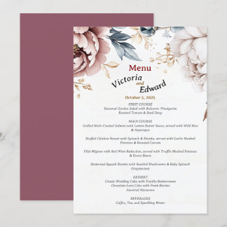 ビクトリアンPeony Luxeのメ結婚ニュー・カード5"x7" メニュー