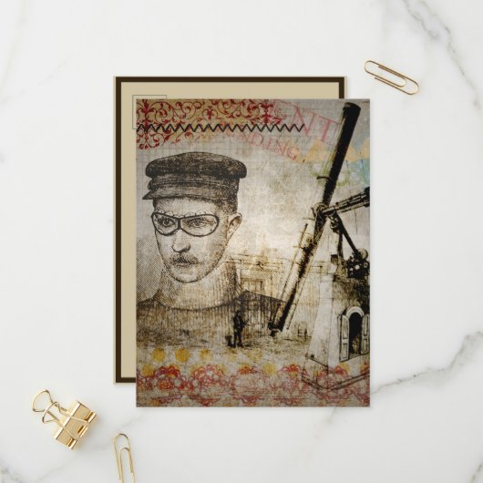 ビクトリアンSteampunk発明者科学者望遠鏡 インビテーションポストカード (正面/裏面インサイチュ)