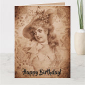 ビクトリアンWoman in Hat Flowers Sepiaモノクローム カード (正面)