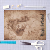 ビクトリアンWoman in Hat Flowers Sepiaモノクローム 薄葉紙 (クラフト)