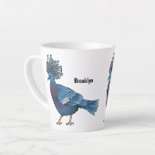 ビクトリア冠ハト鳥の漫画イラストレーション カフェラテマグ (左アングル)