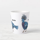 ビクトリア冠ハト鳥の漫画イラストレーション カフェラテマグ (正面)