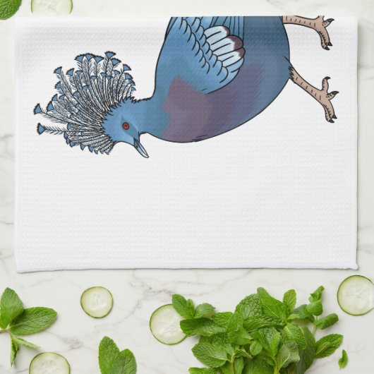 ビクトリア冠ハト鳥の漫画イラストレーション キッチンタオル (折り畳み)