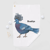 ビクトリア冠ハト鳥の漫画イラストレーション ゴルフタオル (インサイチュ)