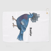 ビクトリア冠ハト鳥の漫画イラストレーション ゴルフタオル (横)