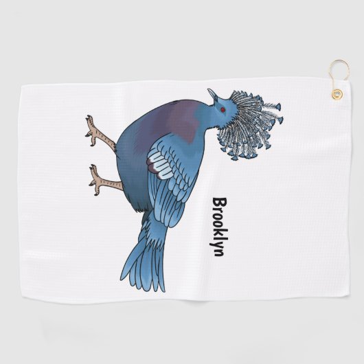 ビクトリア冠ハト鳥の漫画イラストレーション ゴルフタオル (横)