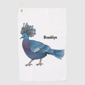 ビクトリア冠ハト鳥の漫画イラストレーション ゴルフタオル (正面)