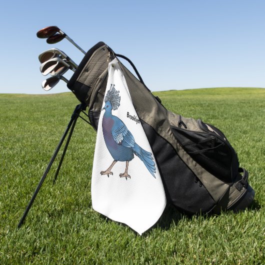 ビクトリア冠ハト鳥の漫画イラストレーション ゴルフタオル (グリーン)