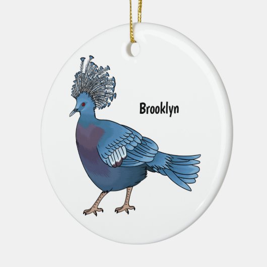 ビクトリア冠ハト鳥の漫画イラストレーション セラミックオーナメント (左)