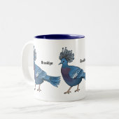 ビクトリア冠ハト鳥の漫画イラストレーション ツートーンマグカップ (正面左)