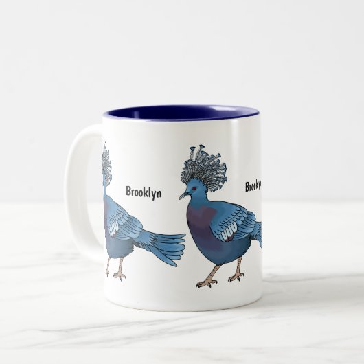 ビクトリア冠ハト鳥の漫画イラストレーション ツートーンマグカップ (正面左)
