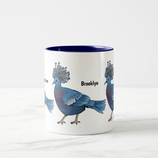 ビクトリア冠ハト鳥の漫画イラストレーション ツートーンマグカップ (中央)