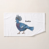 ビクトリア冠ハト鳥の漫画イラストレーション バスタオルセット (ハンドタオル)