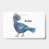 ビクトリア冠ハト鳥の漫画イラストレーション バッジ (裏面)