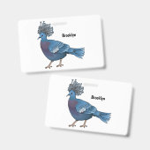 ビクトリア冠ハト鳥の漫画イラストレーション バッジ (正面＆裏面)