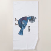 ビクトリア冠ハト鳥の漫画イラストレーション ビーチタオル (正面)