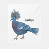 ビクトリア冠ハト鳥の漫画イラストレーション フリースブランケット (正面)