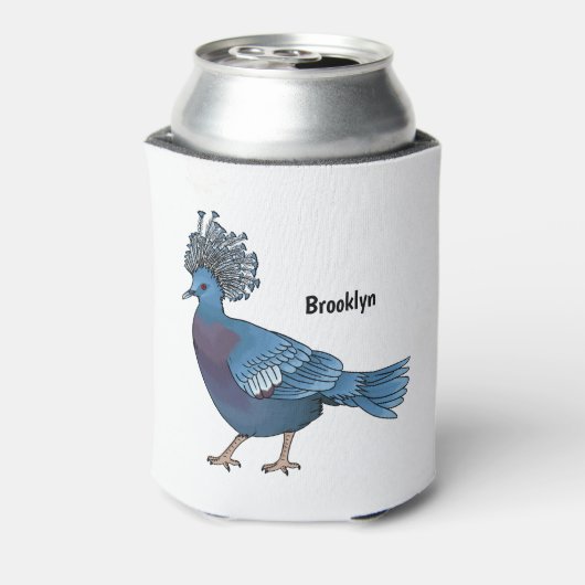 ビクトリア冠ハト鳥の漫画イラストレーション 缶クーラー (缶裏面)