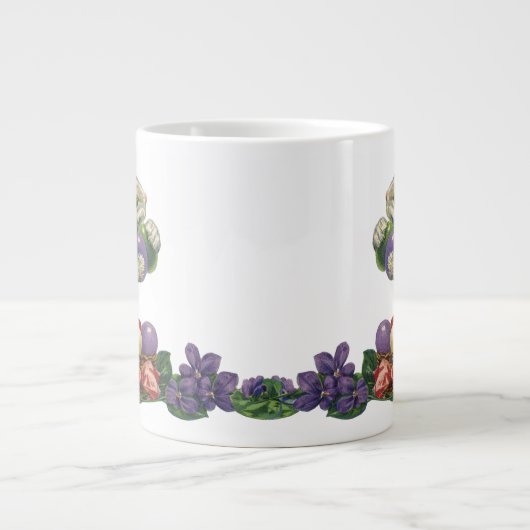 ビクトリア時代のイースターバニー、花と卵 ジャンボコーヒーマグカップ (正面)