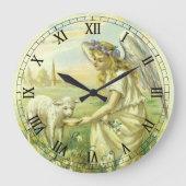 ビクトリア時代のイースター天使と子羊 ラージ壁時計 (正面)