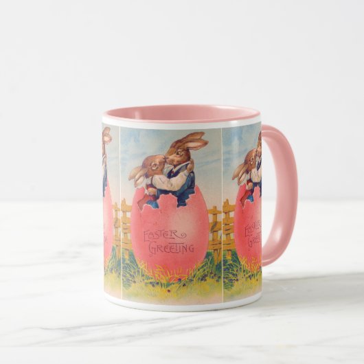 ビクトリア時代のイースター挨拶 2匹のウサギのキス マグカップ (正面右)