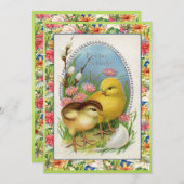 ビクトリア時代のイースター チック ヴィンテージ フラワー 招待状 (正面/裏面)