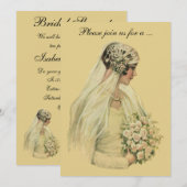 ビクトリア時代のクラシックなウェディング ブライダルシャワー パーティー 招待状 (正面/裏面)