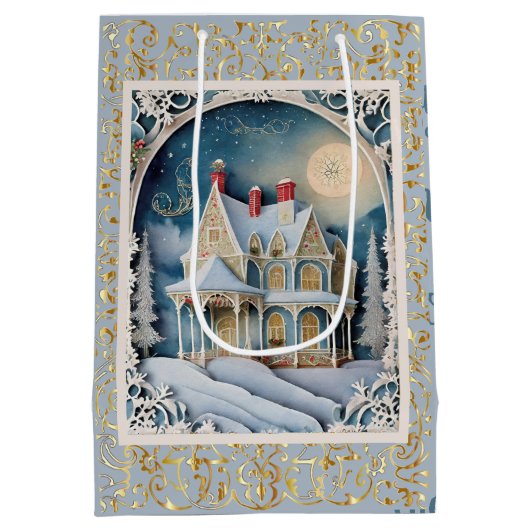 ビクトリア時代のクラシックなクリスマス ミディアムペーパーバッグ (裏面)