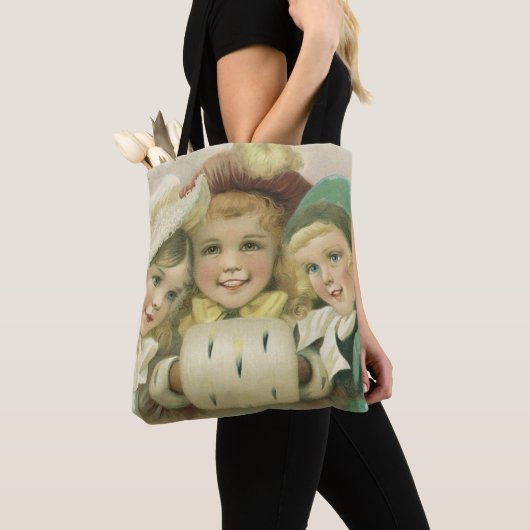 ビクトリア時代のクリスマスの姉妹たち、ヴィンテージの子供たち トートバッグ (クローズアップ)