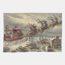ビクトリア時代のクリスマスイブのサンタクロースのスレートイラスト キッチンタオル