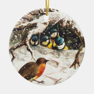 ビクトリア時代のクリスマスカード、鳥 セラミックオーナメント