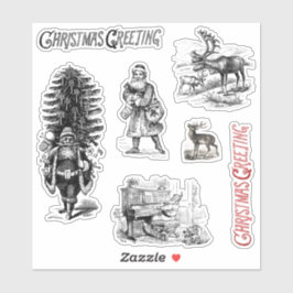 ビクトリア時代のクリスマスグリーティング サンタ 鹿 シール