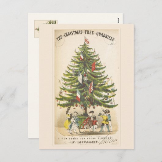 ビクトリア時代のクリスマスツリーのホリデーカード シーズンポストカード (正面/裏面)