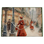 ビクトリア時代のクリスマス休暇の風景 ラージペーパーバッグ (正面)