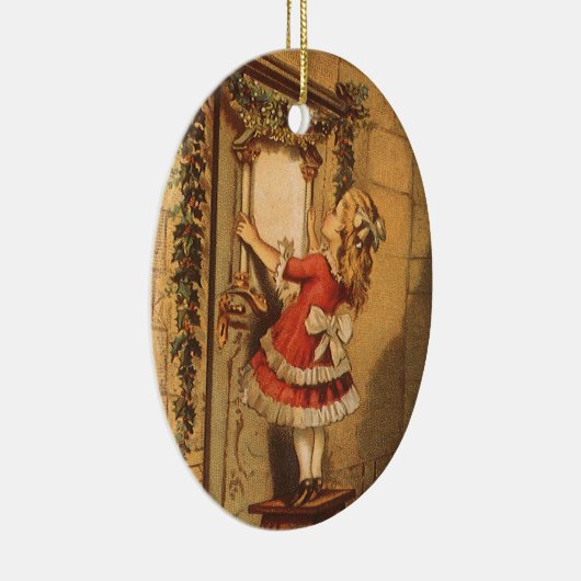 ビクトリア時代のクリスマス　ガーランドを飾る少女 セラミックオーナメント (右)
