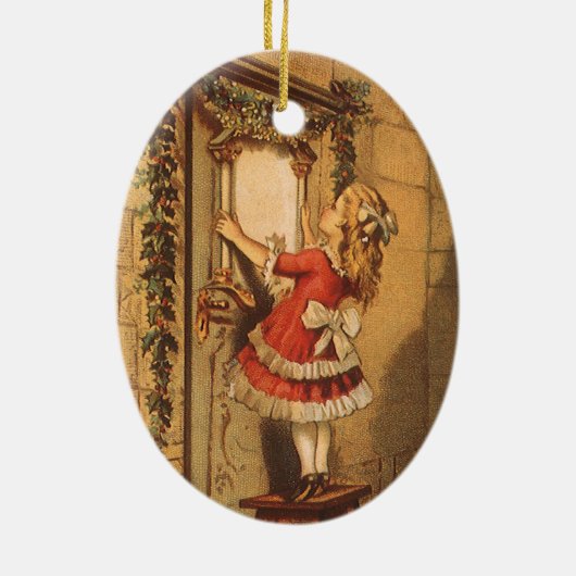 ビクトリア時代のクリスマス　ガーランドを飾る少女 セラミックオーナメント (裏面)