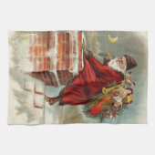 ビクトリア時代のクリスマス サンタクロースが屋根の上 キッチンタオル (横)