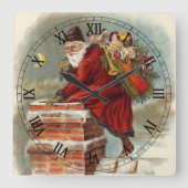ビクトリア時代のクリスマス サンタクロースが屋根の上 スクエア壁時計 (正面)