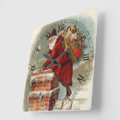 ビクトリア時代のクリスマス サンタクロースが屋根の上 スクエア壁時計 (傾斜)