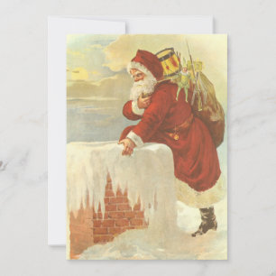 ビクトリア時代のクリスマス サンタクロースが煙突を降りる シーズンカード