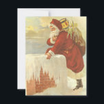 ビクトリア時代のクリスマス サンタクロースが煙突を降りる シーズンカード<br><div class="desc">ビクトリア時代のイラスト クリスマスの休暇のデザインで、サンタクロースが屋根の上で雪で覆われた煙突を降りる、クリスマスイブの夜。陽気な聖ニコラスが屋根の上に立つ。</div>