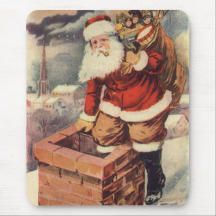 ビクトリア時代のクリスマス サンタクロースが煙突を降りる マウスパッド
