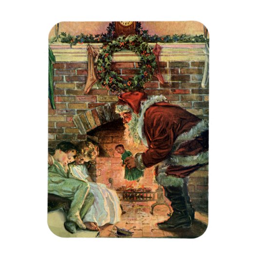 ビクトリア時代のクリスマス、サンタクロースと子供たち マグネット (縦)