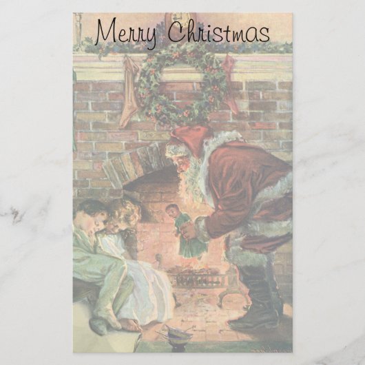 ビクトリア時代のクリスマス、サンタクロースと子供たち 便箋 (正面)