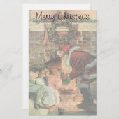 ビクトリア時代のクリスマス、サンタクロースと子供たち 便箋 (正面/裏面)