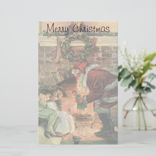 ビクトリア時代のクリスマス、サンタクロースと子供たち 便箋 (スタンド正面)