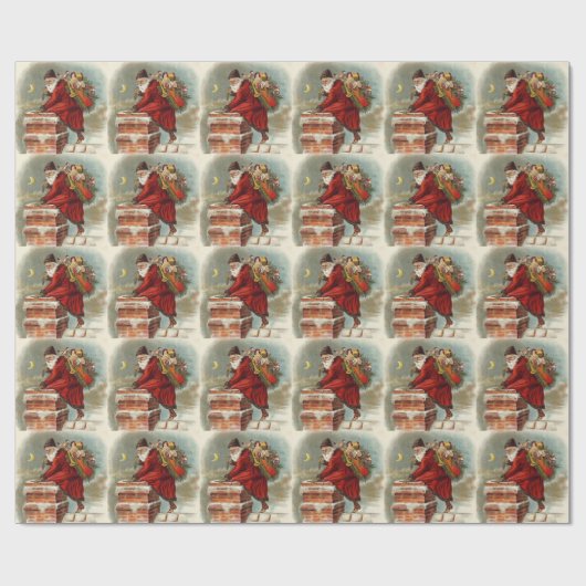 ビクトリア時代のクリスマス サンタクロース 聖ニコラスが屋根の上 ラッピングペーパー (フラット)