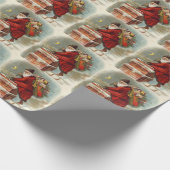 ビクトリア時代のクリスマス サンタクロース 聖ニコラスが屋根の上 ラッピングペーパー (角)