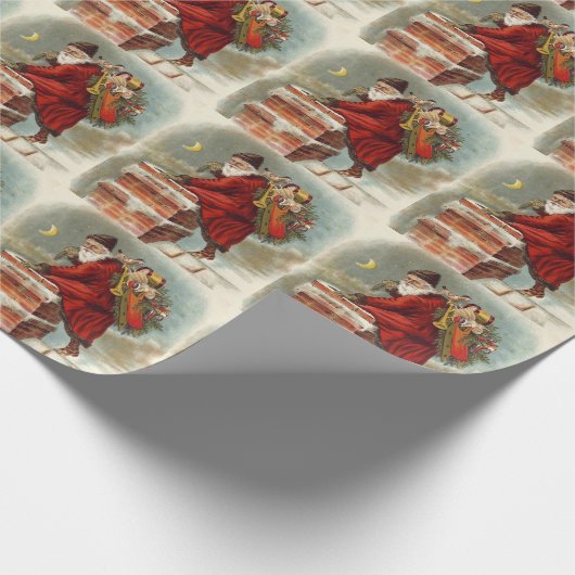 ビクトリア時代のクリスマス サンタクロース 聖ニコラスが屋根の上 ラッピングペーパー (角)